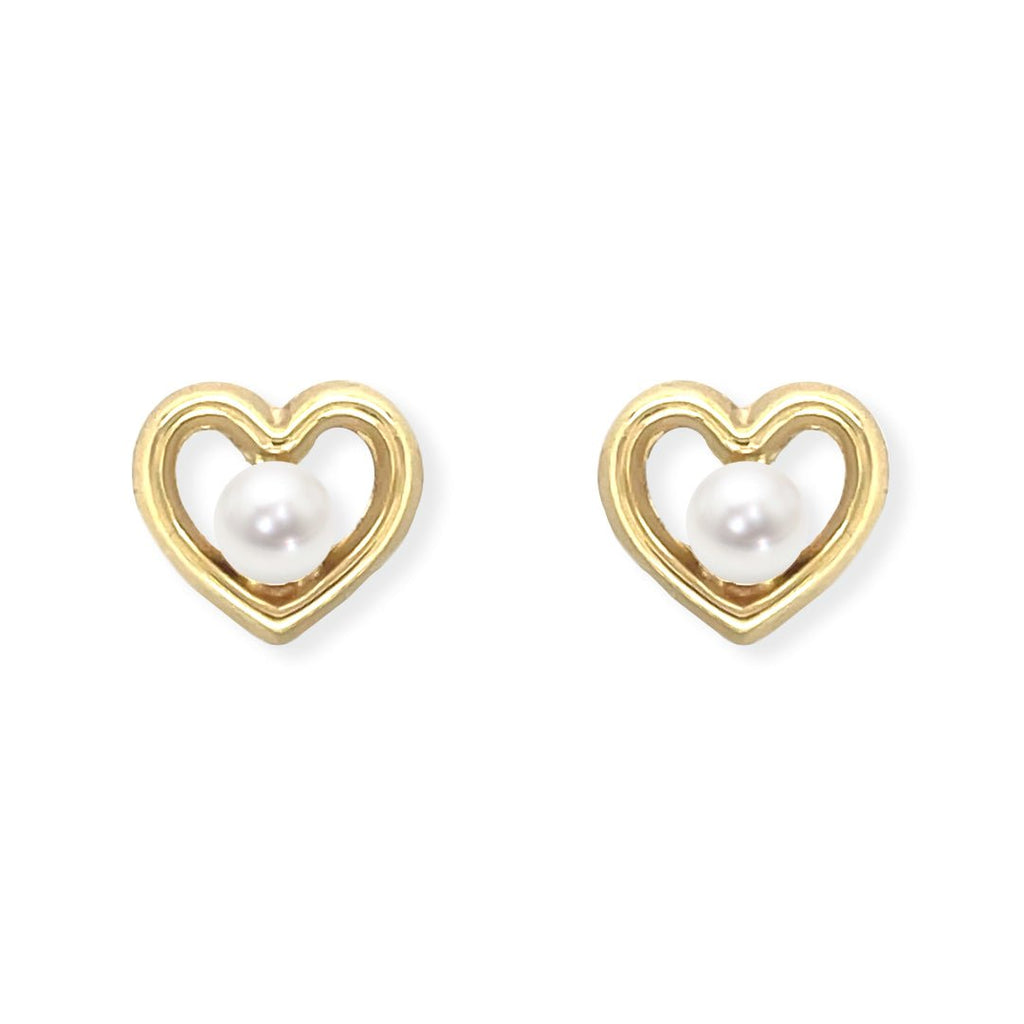 Heart Shape Gold and Pearl Earrings - Baby FitaihiHeart Shape Gold and Pearl Earrings