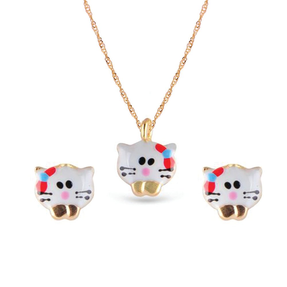 Necklace & Earrings Kitties Gold Set - Baby FitaihiNecklace & Earrings Kitties Gold Set