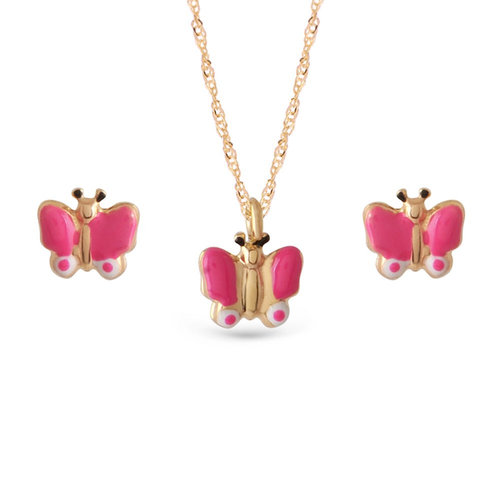 Necklace & Earrings Pink Butterfly Set - Baby FitaihiNecklace & Earrings Pink Butterfly Set