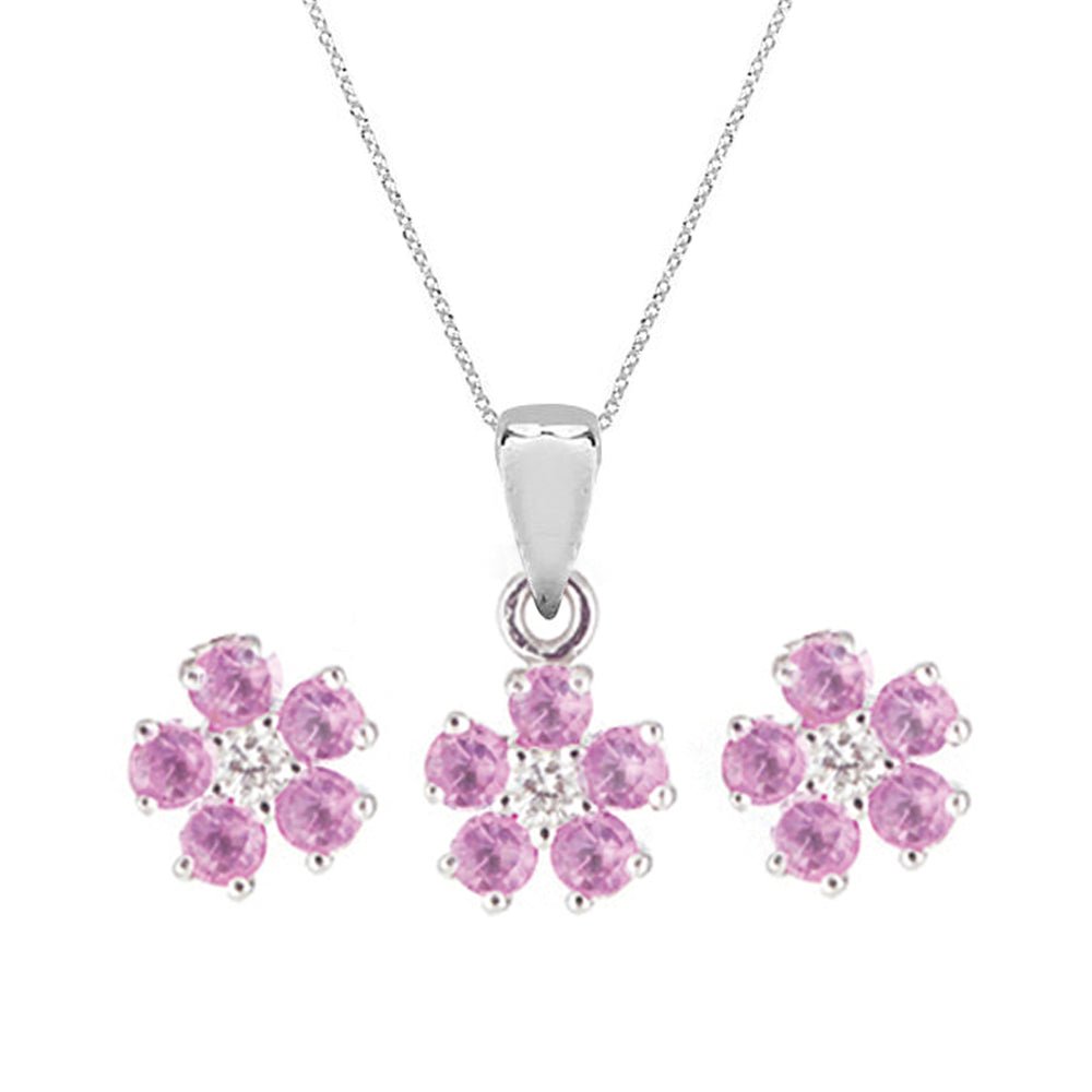 Necklace & Earrings Pink Sapphire Roses Set - Baby FitaihiNecklace & Earrings Pink Sapphire Roses Set
