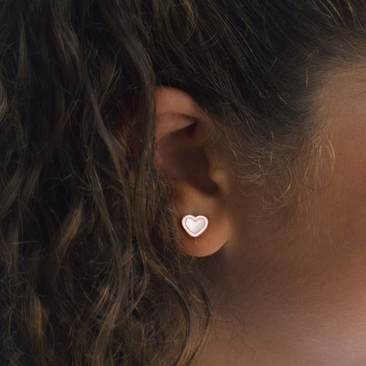 Little Pink Heart White Gold Earrings