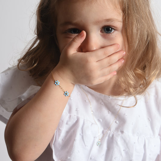 Baby Blue Enamel Flower Bracelet