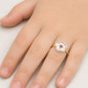 White Floral Gold & Ruby Stud Ring