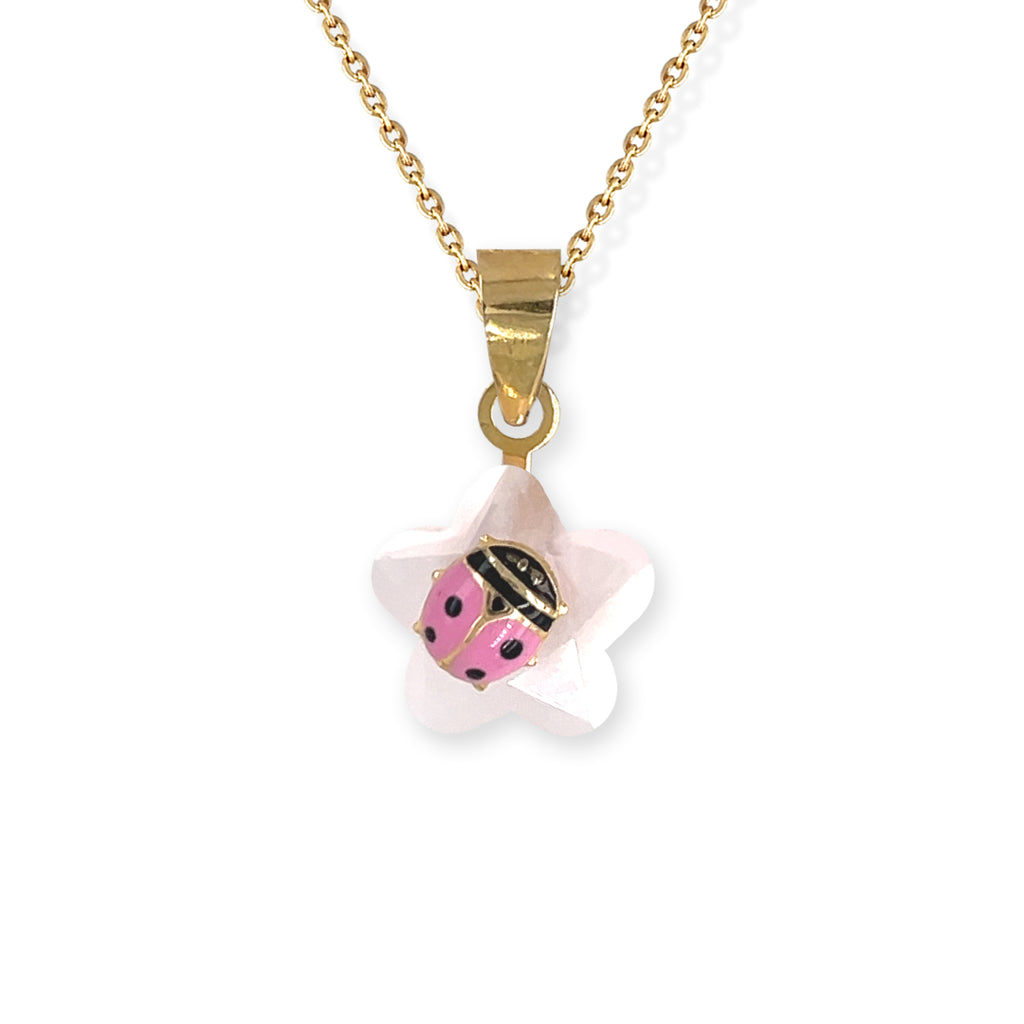 Flower shape & Pink Lady Bug Necklace