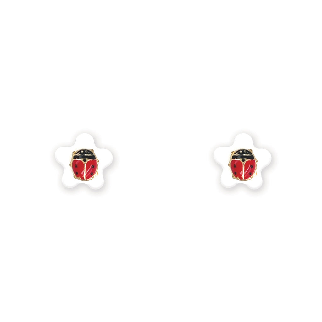 White & Red Lady Bug Earrings