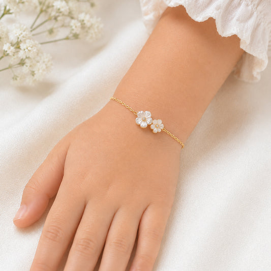 White Duo Floral Gold & Diamond Bracelet