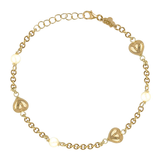 Heart Shape Gold & Pearl Bracelet