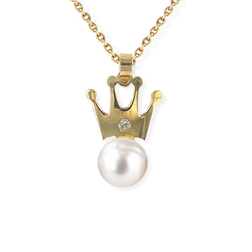 Crown Shape Gold & Pearl and Diamond Necklace - Baby Fitaihi