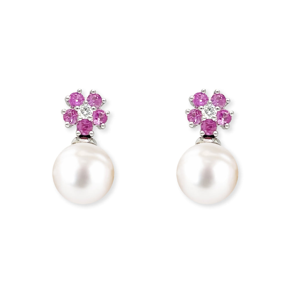 Pink Sapphire Pearl Drop Earrings