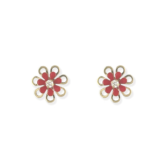 Red Flower Enamel Earrings