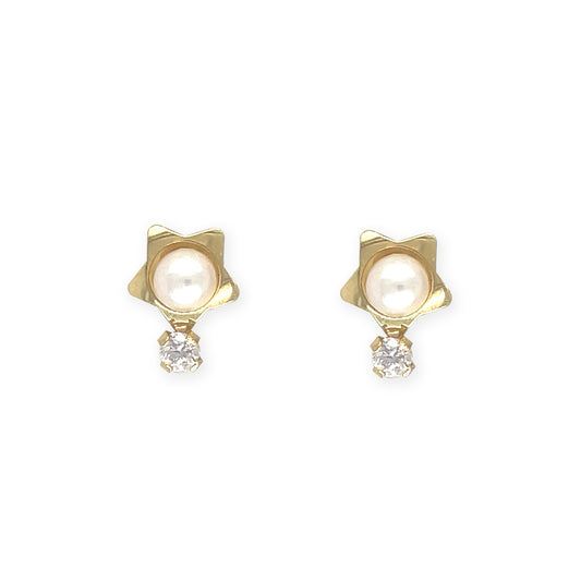 Star Shape Gold & Pearl & Diamond Earrings