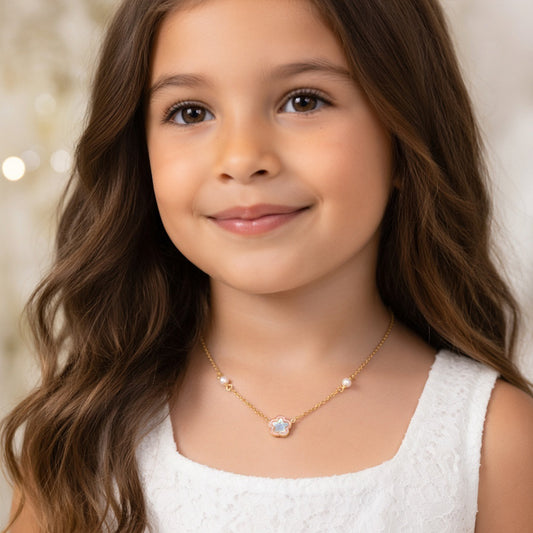 Flower Shape Gold & Pearl Necklace