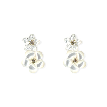 Double Floral Earrings (White)