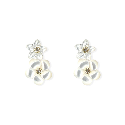 Double Floral Earrings (White)