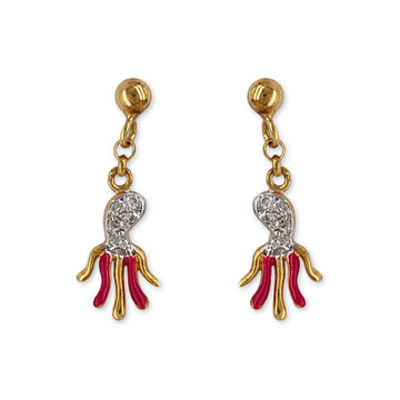 Octopus Shape Gold & Diamond Earrings