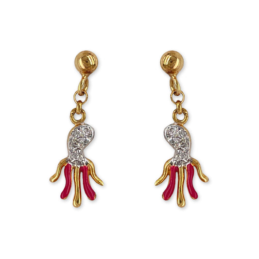 Octopus Shape Gold & Diamond Earrings