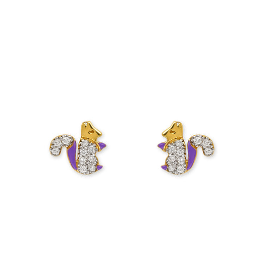 Squirrel Shape Gold & Diamond Earrings