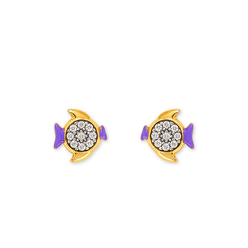 Fish Shape Gold & Diamond Earrings