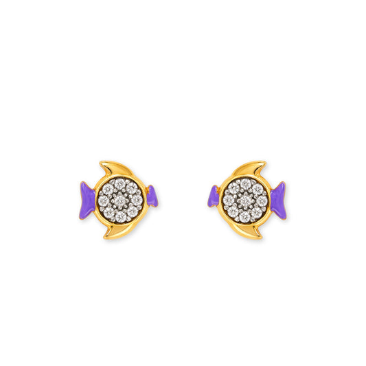 Fish Shape Gold & Diamond Earrings