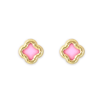 Pink Flower Gold Earrings
