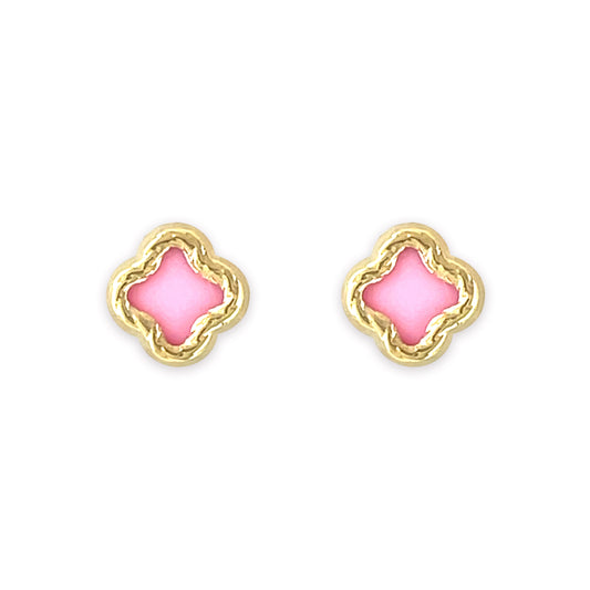 Pink Flower Shape Gold Earrings