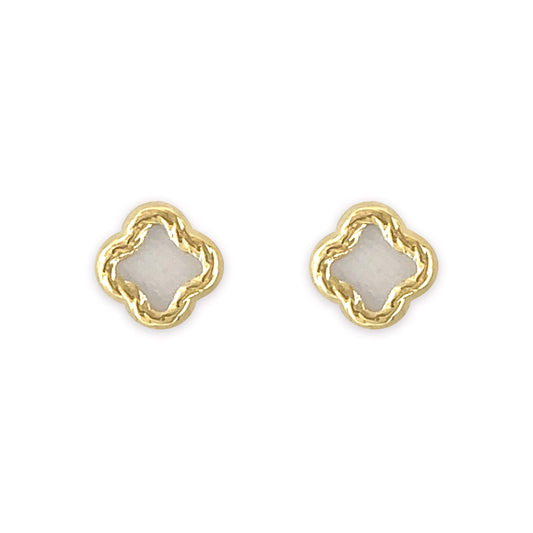 White Flower Shape Gold Earrings