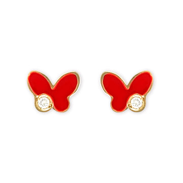 Red Butterfly Gold & Diamond Earrings