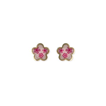 Pink Flower Gold Earrings