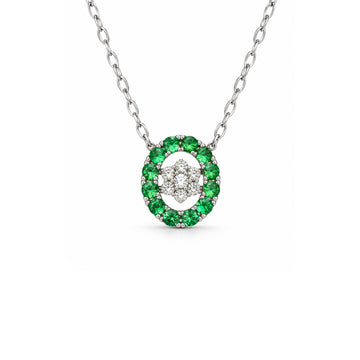 Green Oval Floral Gold & Diamond Necklace