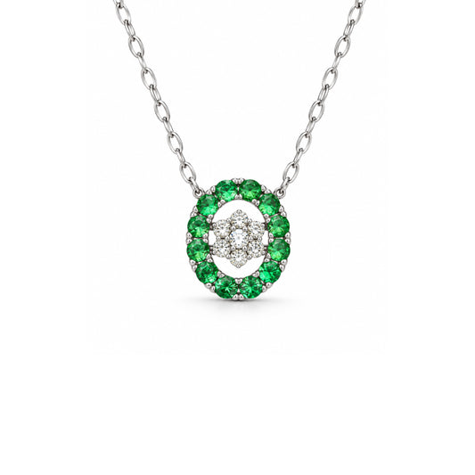 Green Oval Floral Gold & Diamond Necklace