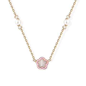 Flower Shape Gold & Pearl Necklace