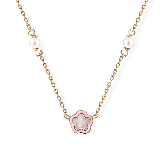Flower Shape Gold & Pearl Necklace