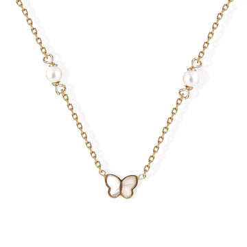 Butterfly Shape Gold & Pearl Necklace