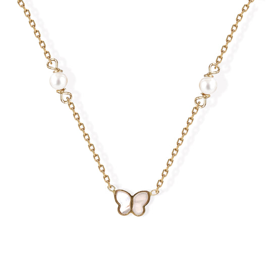 Butterfly Shape Gold & Pearl Necklace
