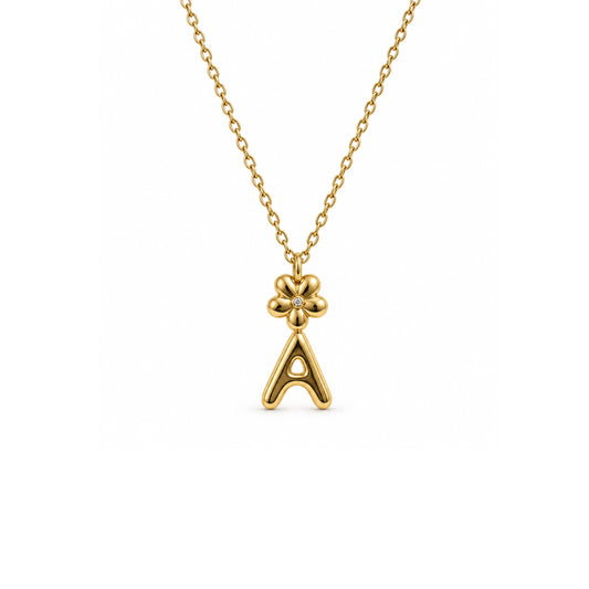 Gold Flower & Initial “A” Pendant Necklace