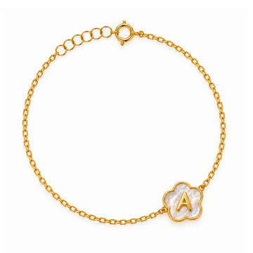 Flower Shape Initial “A” Gold Bracelet