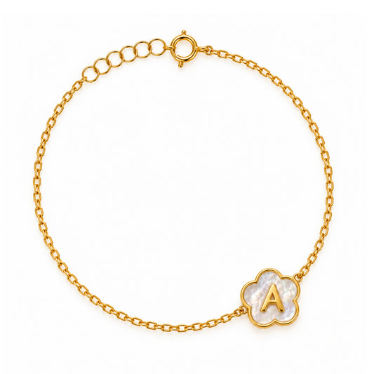Flower Shape Initial “A” Gold Bracelet