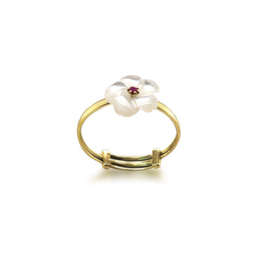 White Floral Gold & Ruby Stud Ring