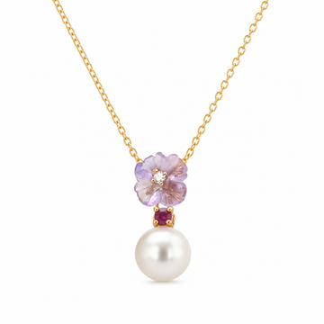 Flower Shape Gold & Diamond Necklace