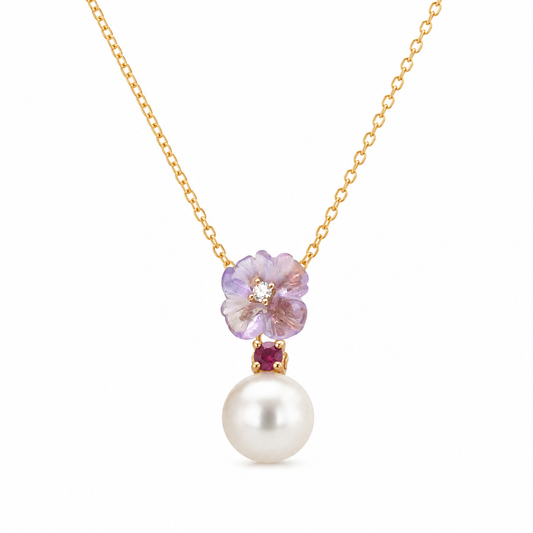Flower Shape Gold & Diamond Necklace