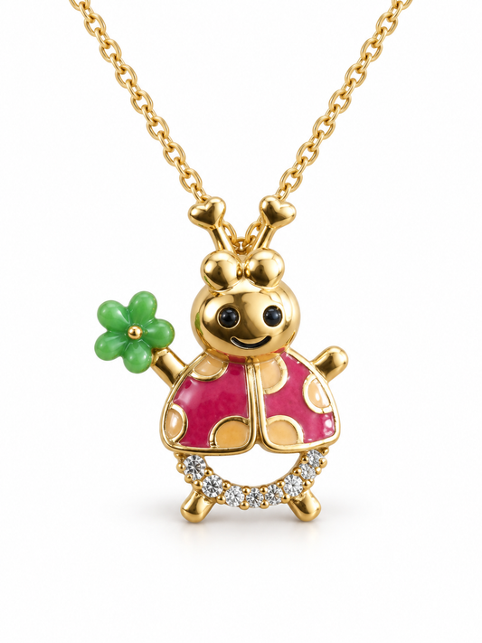 Smiling Ladybug Gold  & Diamond Necklace