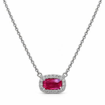 Ruby Halo Pendant Necklace in White Gold
