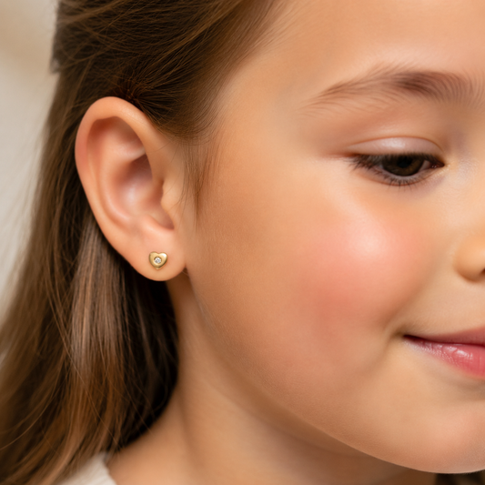 Heart with a Diamond Stud Earrings