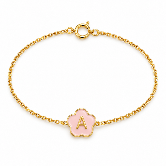 Flower Shape Initial “A” Gold Bracelet