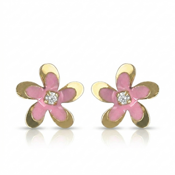 Pink Floral Gold and Diamond Earrings- Daisy