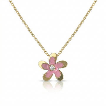 Pink Floral Gold & Diamond Necklace- Daisy