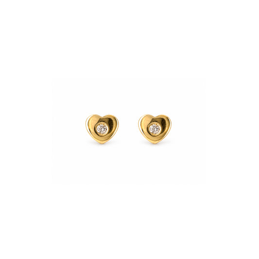 Heart with a Diamond Stud Earrings