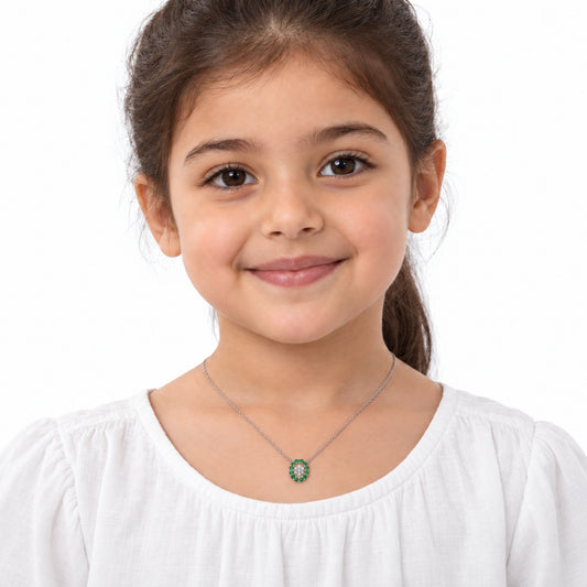 Green Oval Floral Gold & Diamond Necklace