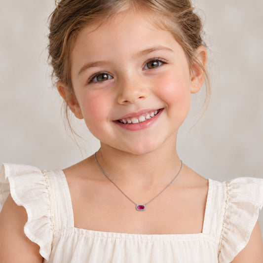 Ruby Halo Pendant Necklace in White Gold