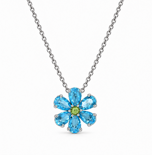 Blue Sapphire Floral Gold Necklace